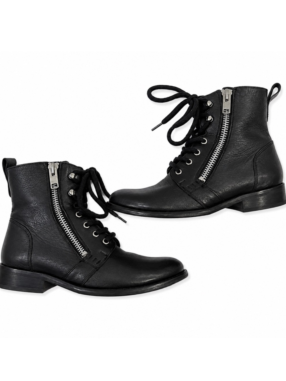 Men's Black Lace-Up Leather Ankle Boots with Side Zip. Vintage.